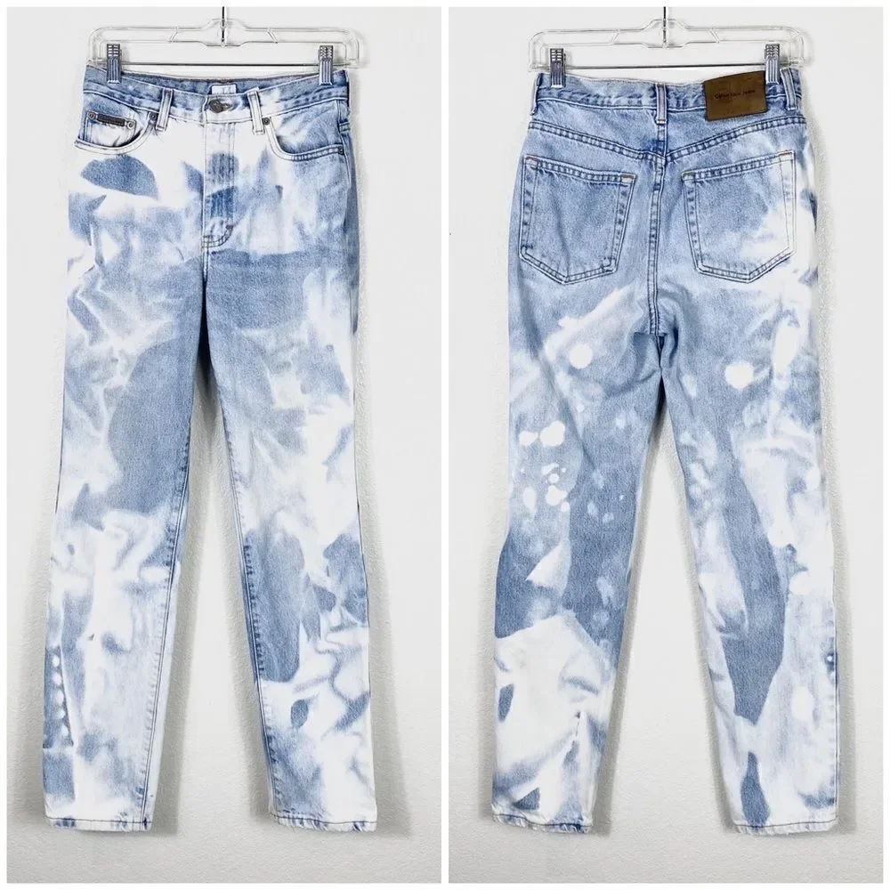 Vintage Calvin Klein Bleach Dyed Denim High Rise Mom Jeans Size 6